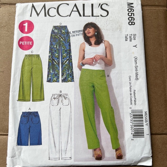 McCall's Sewing Pattern Pants Shorts Loose Fitting Pull On 6568 Sizes XS S M - Picture 1 of 4